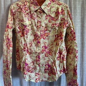 Talbots Floral Button Down Shirt - Pink and Cream